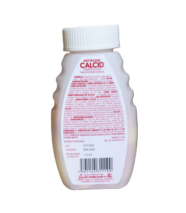 Carbonato de Calcio "CALCID" (100 tabletas) - reverso