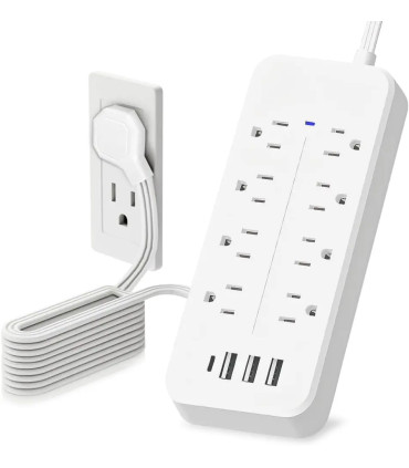 Regleta Multicontacto 12 en 1 con 8 Tomas CA + 4 Puertos USB