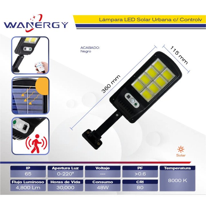 Lámpara LED Solar Suburbana "Wanergy" – Iluminación autónoma y ecológica