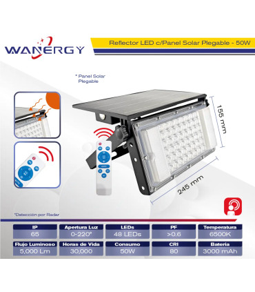 Reflector LED Solar Wanergy con Panel y Sensor