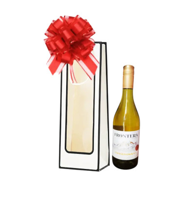 Bolsa con lazo y vino blanco Chardonnay "FRONTERA" Chileno (750 ml)