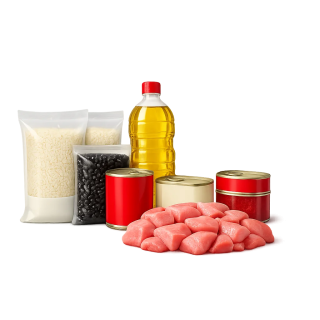 combo comida completa para Cuba arroz frijoles carne conservas alimentos