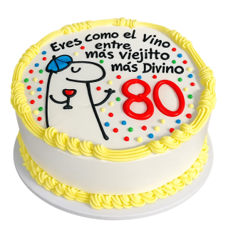cake blanco con bordes amarillos y texto personalizable para enviar a Cuba pastel para cumpleaños familiar