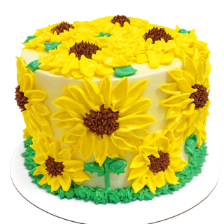 cake blanco con girasoles para enviar a Cuba pastel decorado floral para cumpleaños familiar