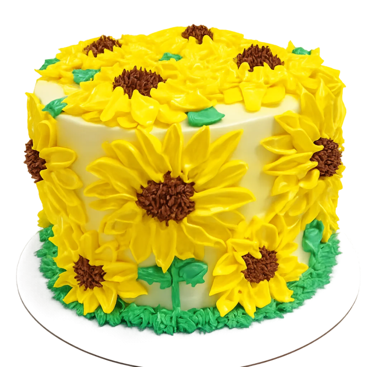 cake blanco con girasoles para enviar a Cuba pastel decorado floral para cumpleaños familiar