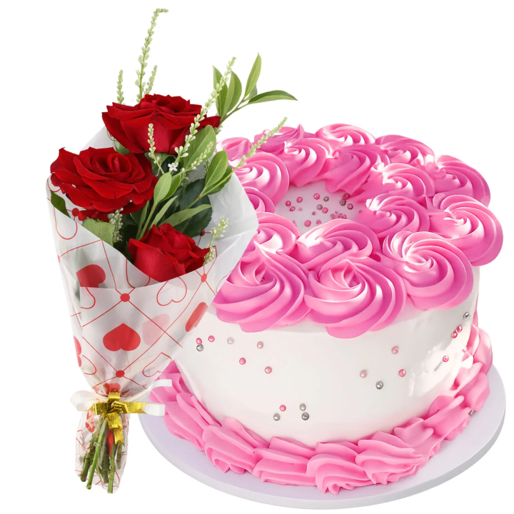 Cake Blanco con Flores Rosadas (mediano)
