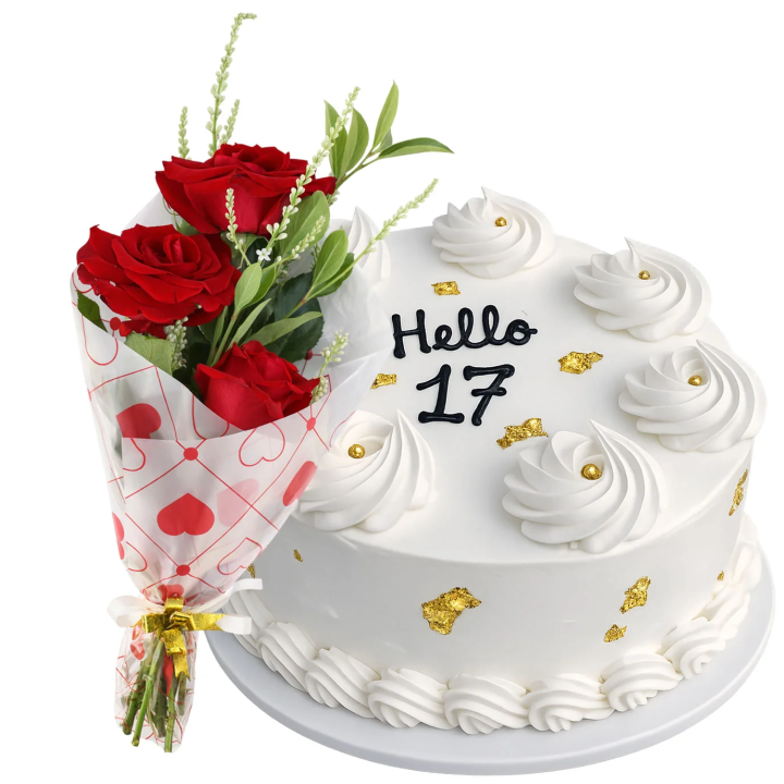Cake Blanco con Flores Blancas y Texto Personalizable (mediano)