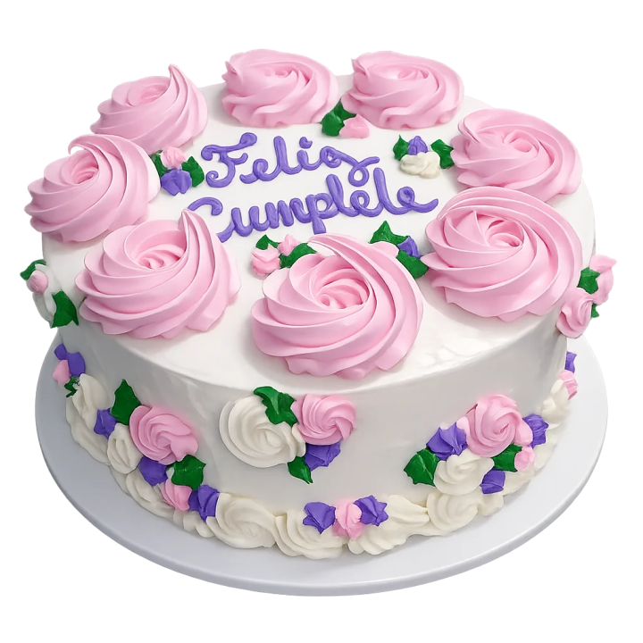 cake blanco con flores rosadas y texto personalizable para enviar a Cuba pastel elegante para cumpleaños familiar