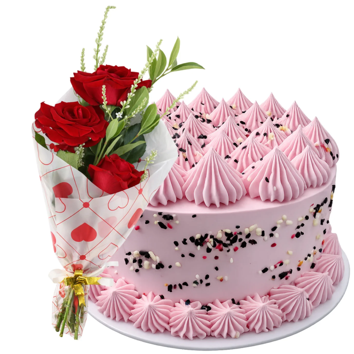 Cake Rosado con Adornos Rosados (mediano)